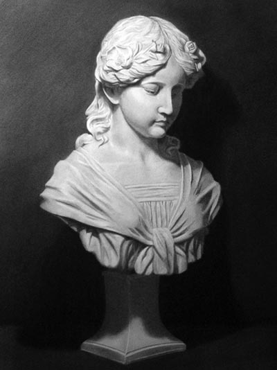 Final step cast drawing bust